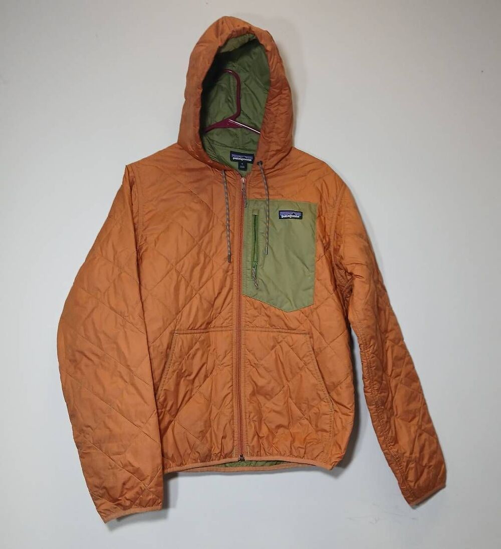 Patagonia mens small diamond quilted bomber puffer jacket papaya